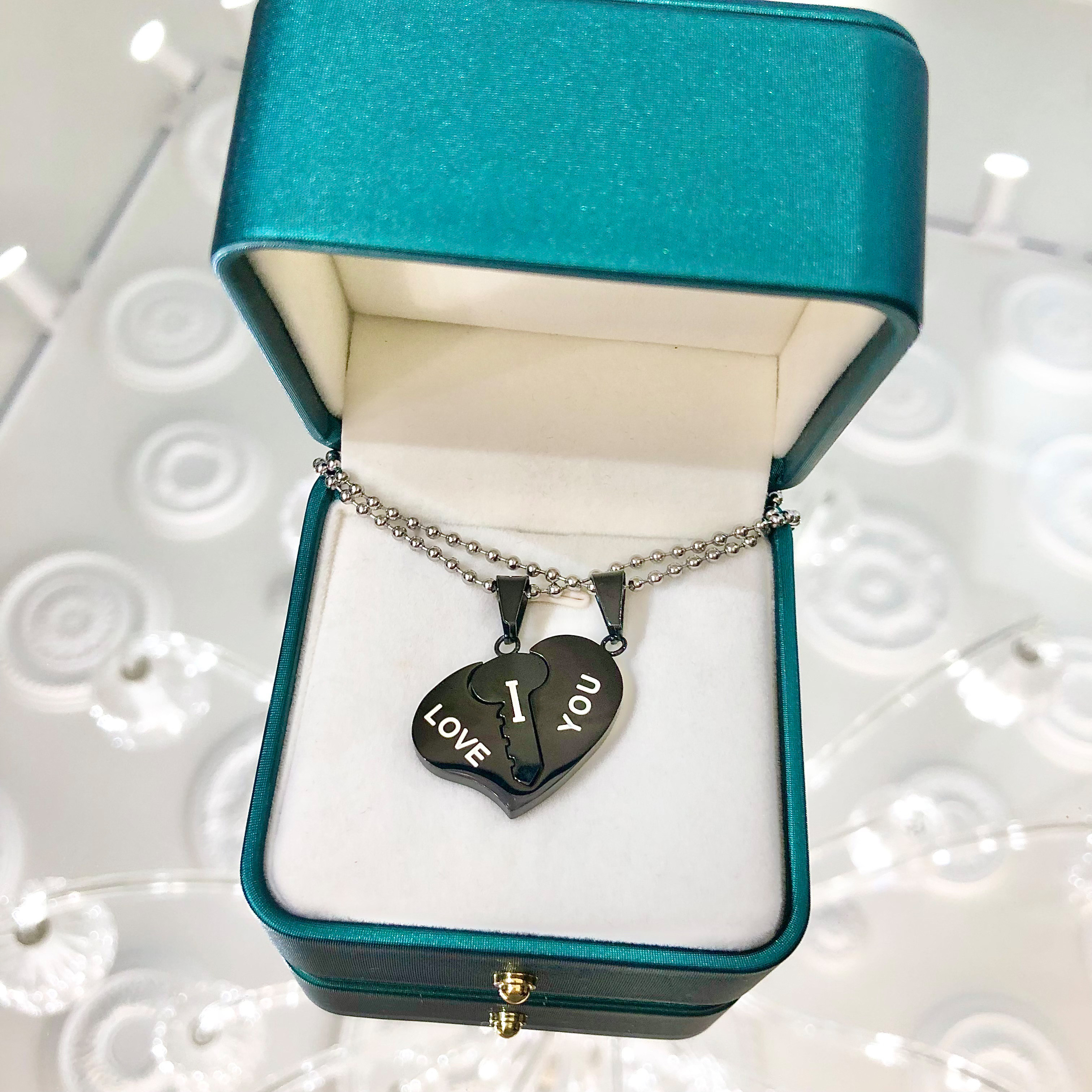 Počiernený oceľový náhrdelník srdce a kľúč-135209-31