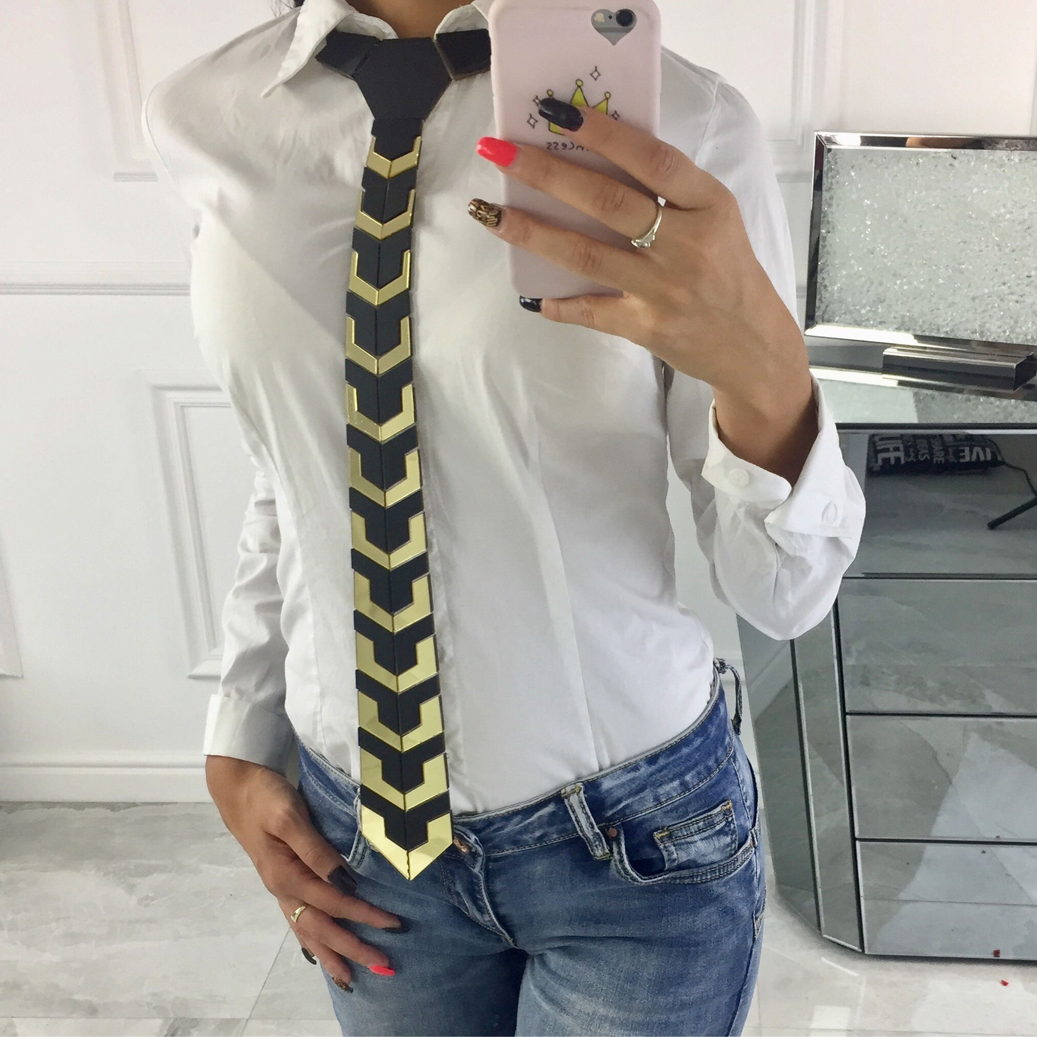 Čierno-zlatá akrylová kravata-158590-31