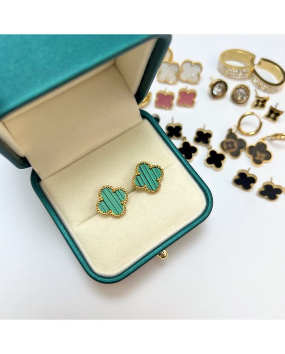 Pozlátené oceľové náušnice MAXI zelené-303647-20