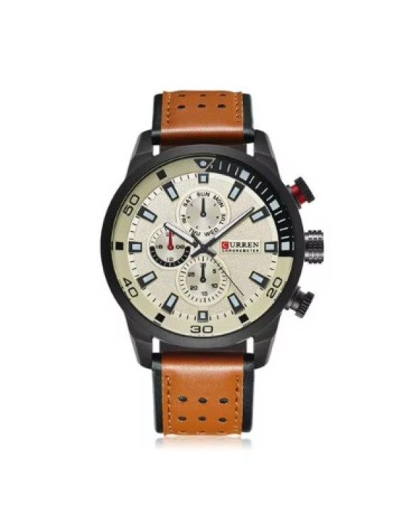 Pánske hodinky s koženým remienkom hnedé-317063-20