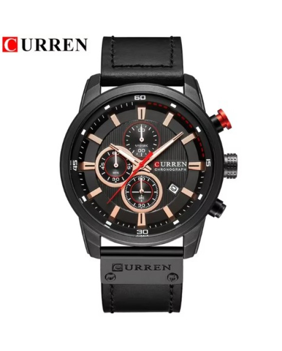 Pánske hodinky s koženým remienkom čierné-317061-20