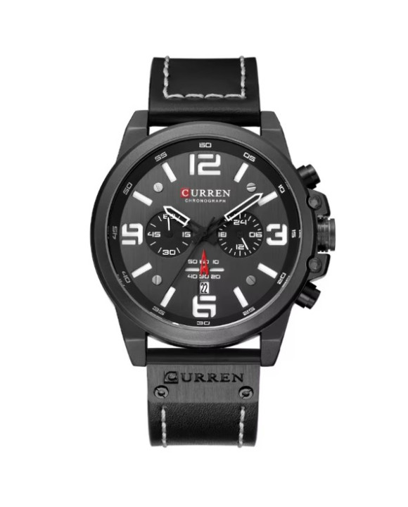 Pánske hodinky s koženým remienkom čierne-317066-20