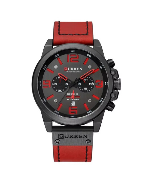 Pánske hodinky s koženým remienkom červené-317067-20