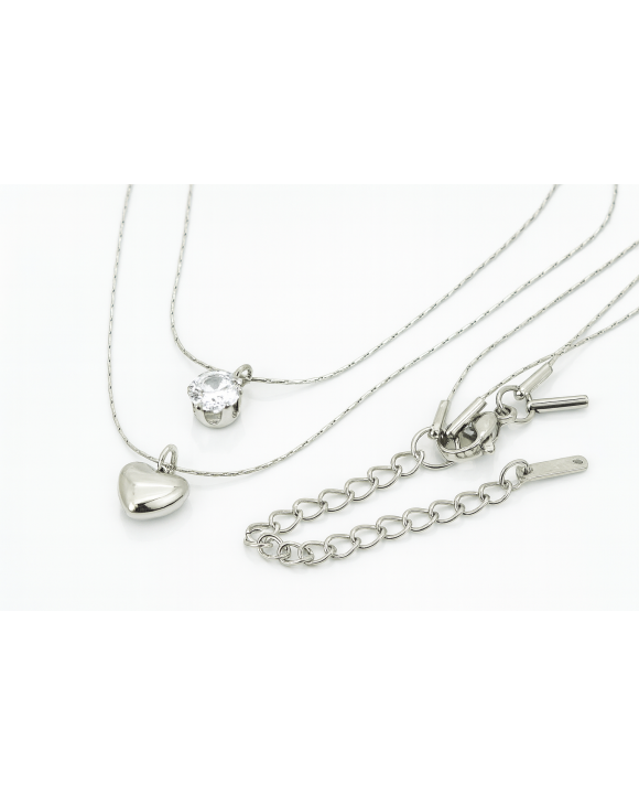 Oceľový náhrdelník dvojitý s príveskom srdce-321783-20