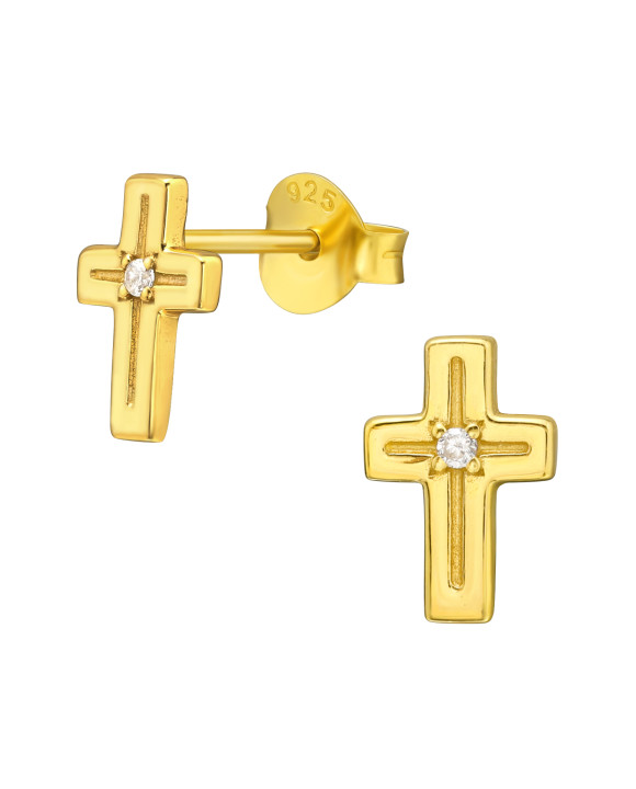 Strieborné pozlátené náušnice krížik-271697-20