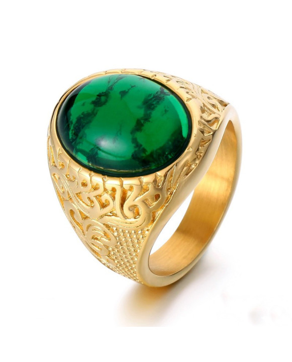 Pánsky pozlátený oceľový so zeleným kameňom-315837-20