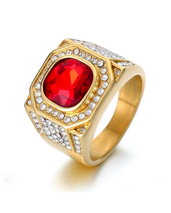 Pánsky pozlátený prsteň s červeným kamenňom-315807-20