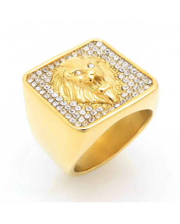 Pánsky pozlátený oceľový prsteň Lev-315780-20