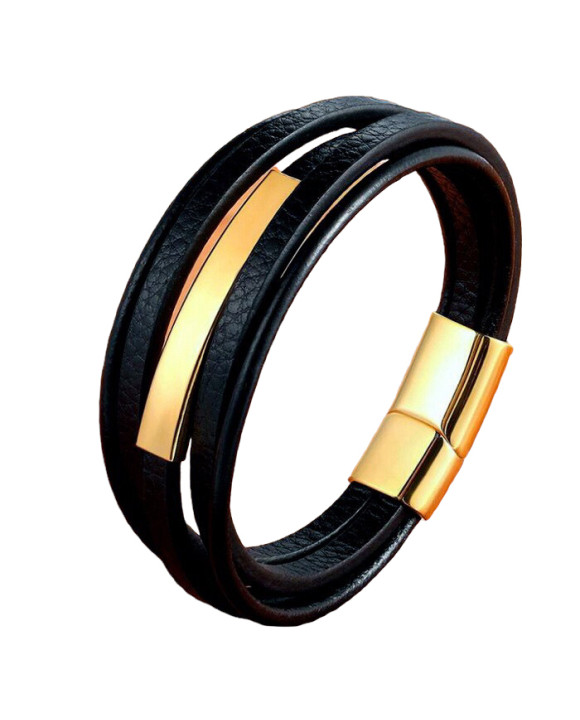 Pánsky kožený náramok pozlátený-272556-20