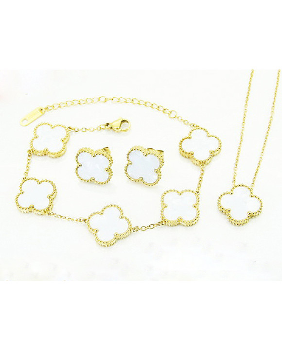 Biela dámska oceľová suprava pozlátená Olivia-322261-20