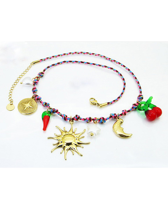 Dámsky oceľový farebný náhrdelník s príveskami-321594-20