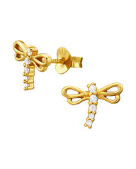 Strieborné pozlátené náušnice vážka