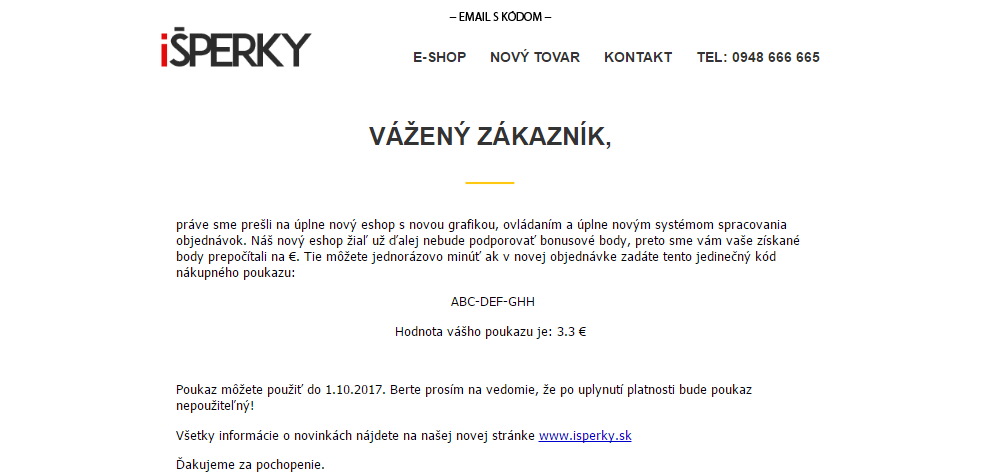 Kupón na nákup šperkov Kupón na zľavu